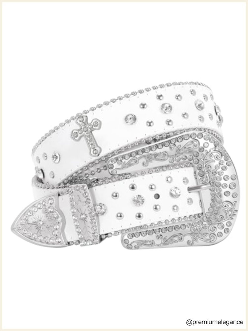 Faux Leather Rhinestone Studded Belt with Large Western Buckle for Men Women